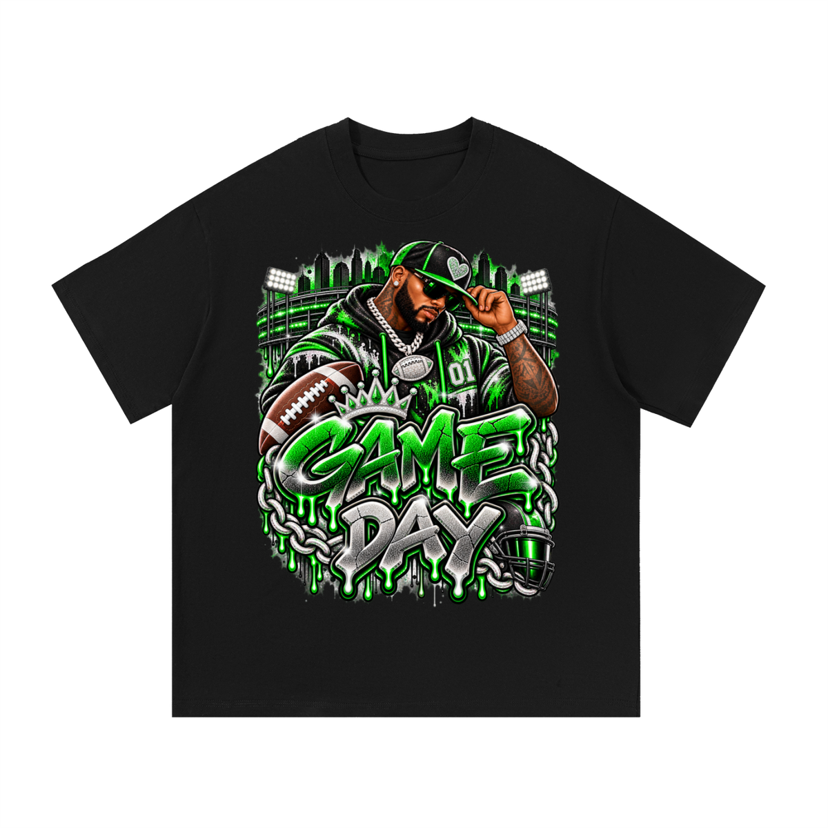 Neon Green Game Day – Men's Football Streetwear Graphic T-Shirt