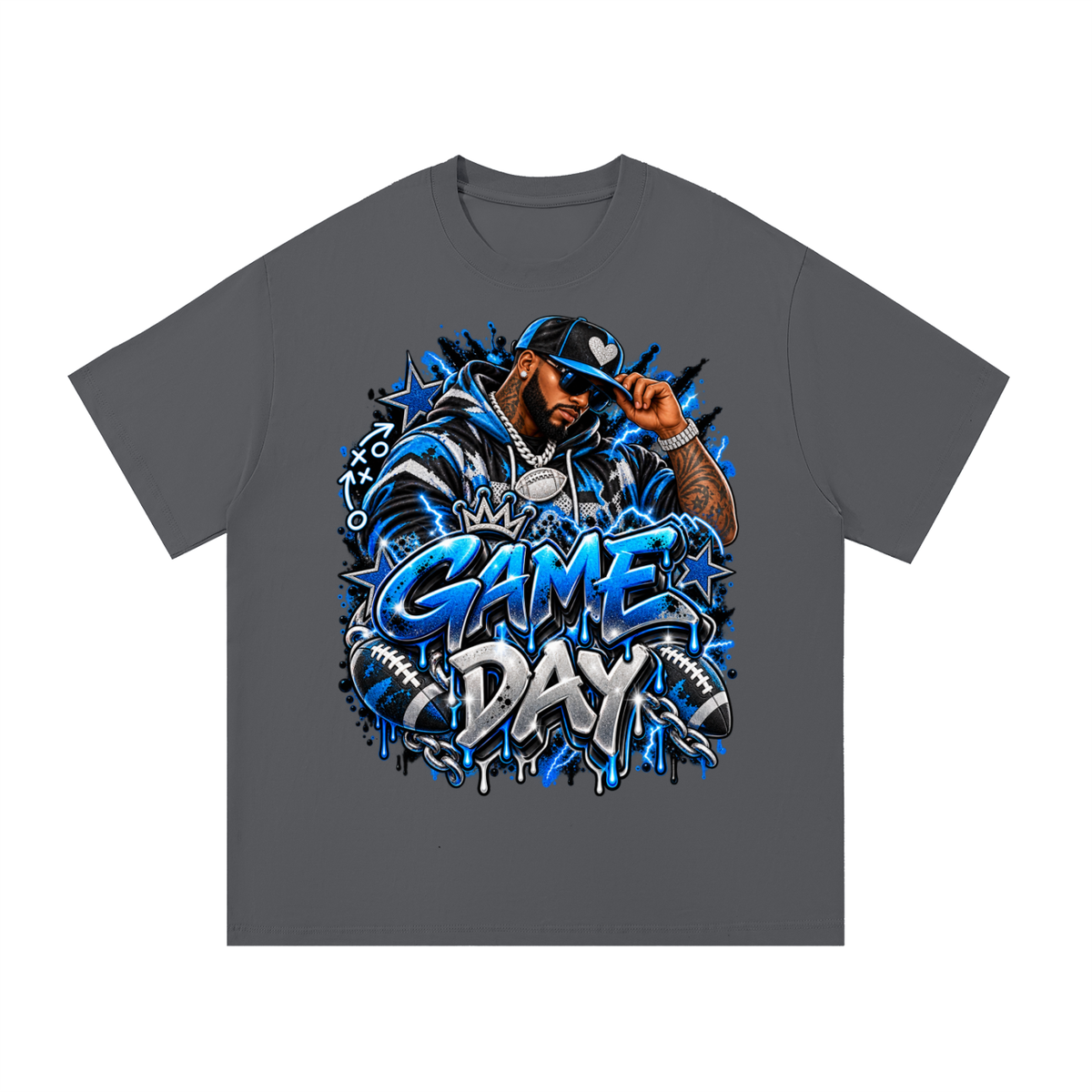 Game Day – Electric Blue Men's Football Graphic T-Shirt