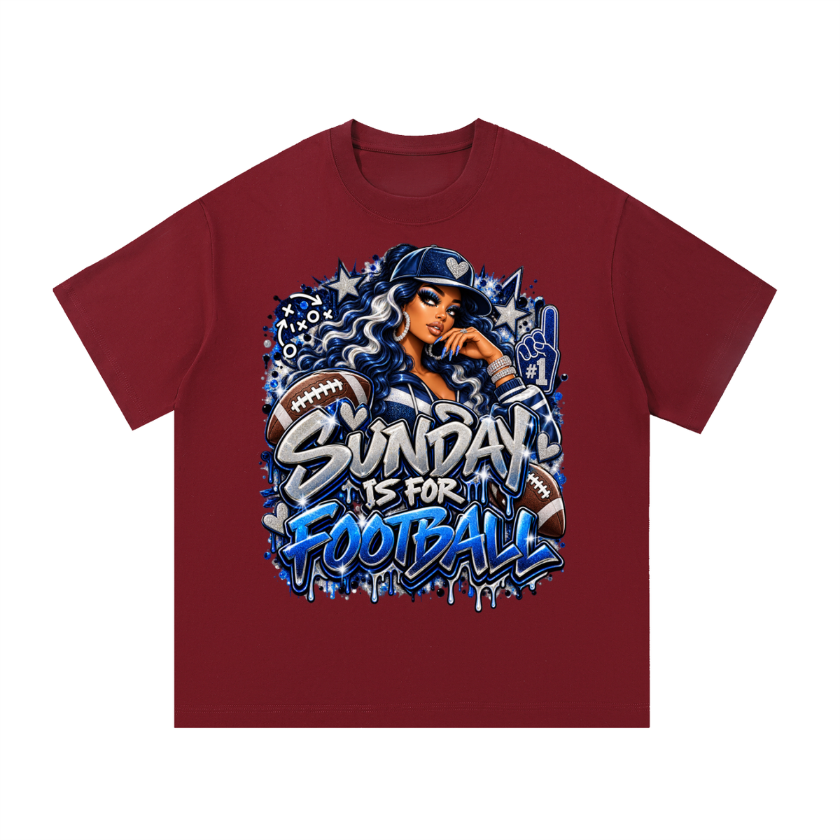 Sunday Is for Football – Navy Blue & Silver Graphic T-Shirt
