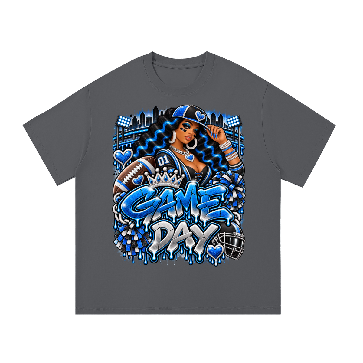 Royal Blue Game Day Queen – Women's Football Graphic T-Shirt