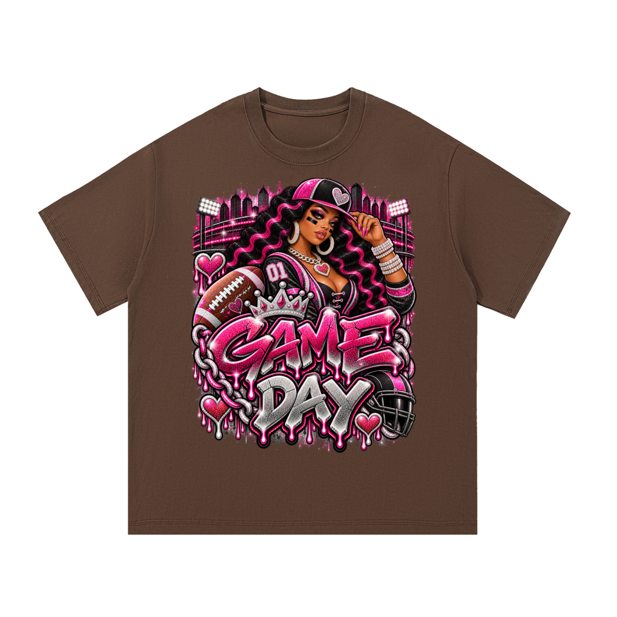 Pink & Black Game Day Glam – Women's Football Graphic T-Shirt