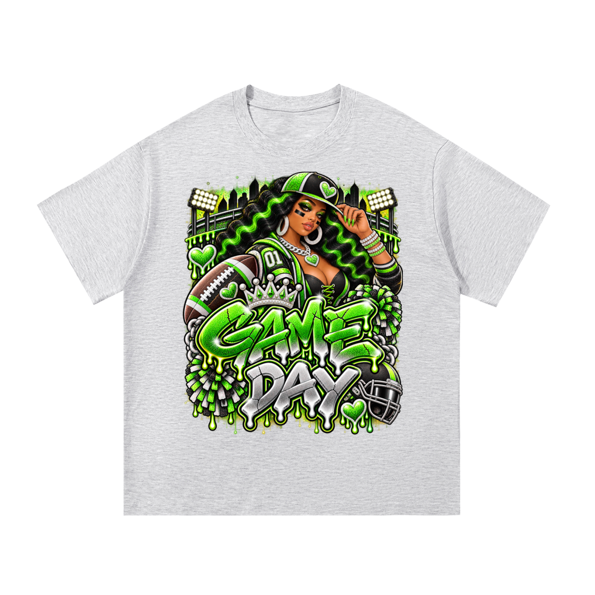 Neon Green Game Day Diva – Women's Football Graphic T-Shirt