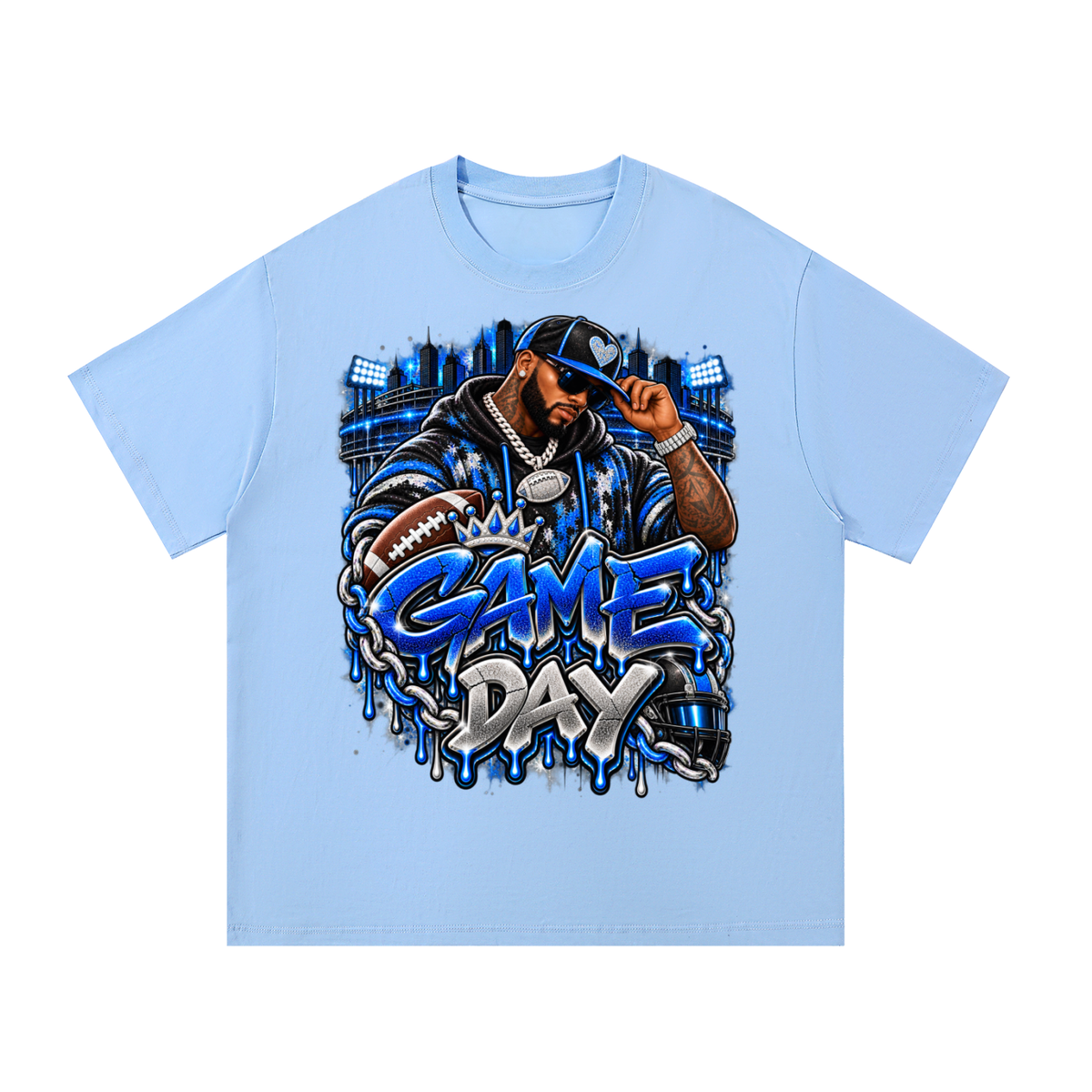 Blue & Silver Game Day – Men's Football Streetwear Graphic T-Shirt