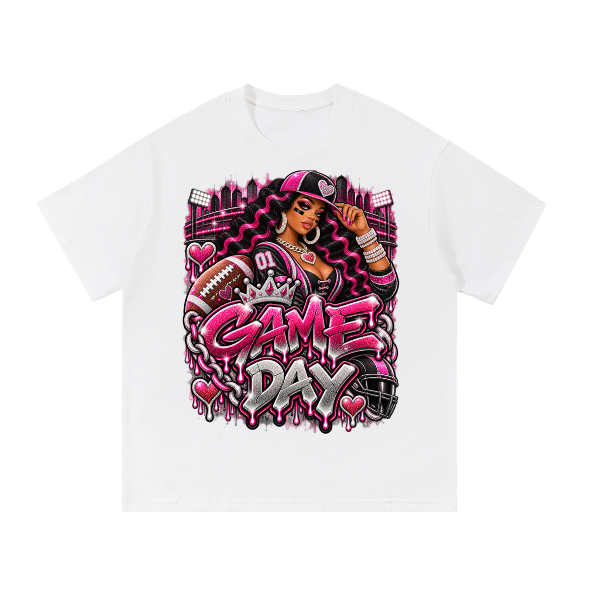 Pink & Black Game Day Glam – Women's Football Graphic T-Shirt