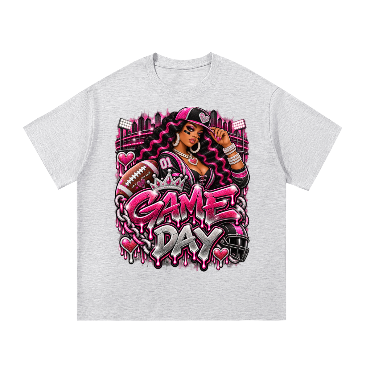 Pink & Black Game Day Glam – Women's Football Graphic T-Shirt