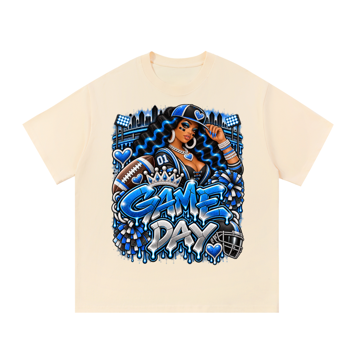 Royal Blue Game Day Queen – Women's Football Graphic T-Shirt