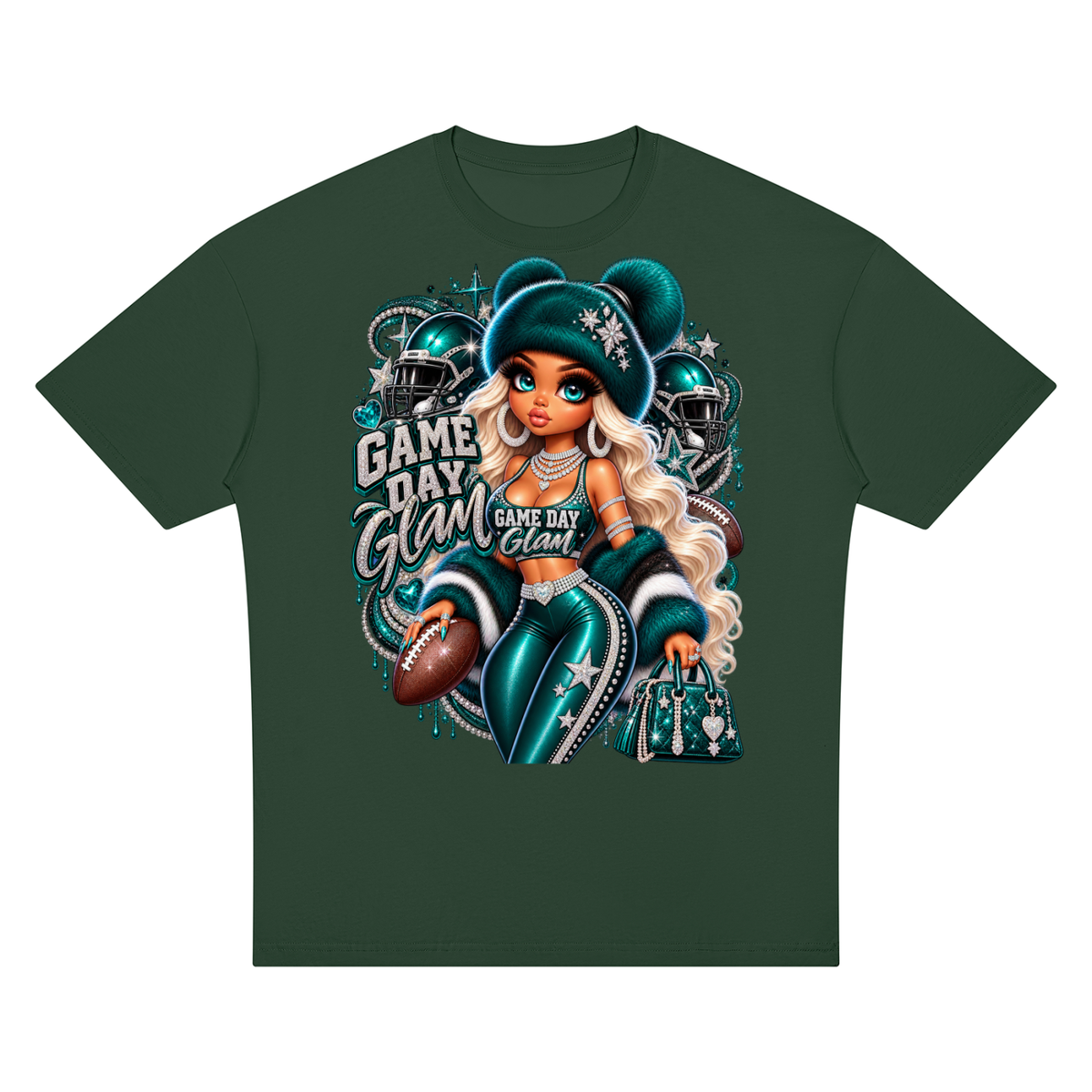 Game Day Glam Football Girl Oversized Graphic T-Shirt