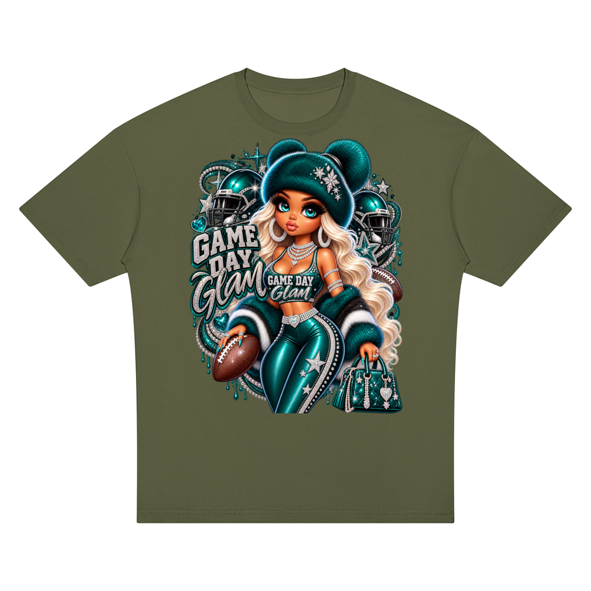 Game Day Glam Football Girl Oversized Graphic T-Shirt