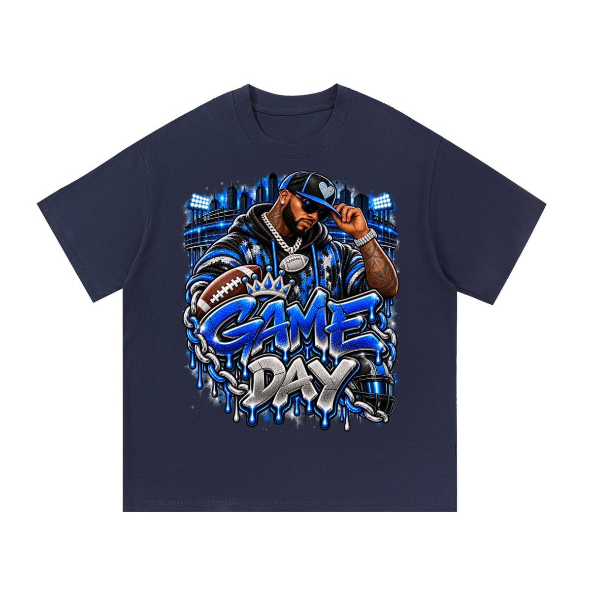 Blue & Silver Game Day – Men's Football Streetwear Graphic T-Shirt