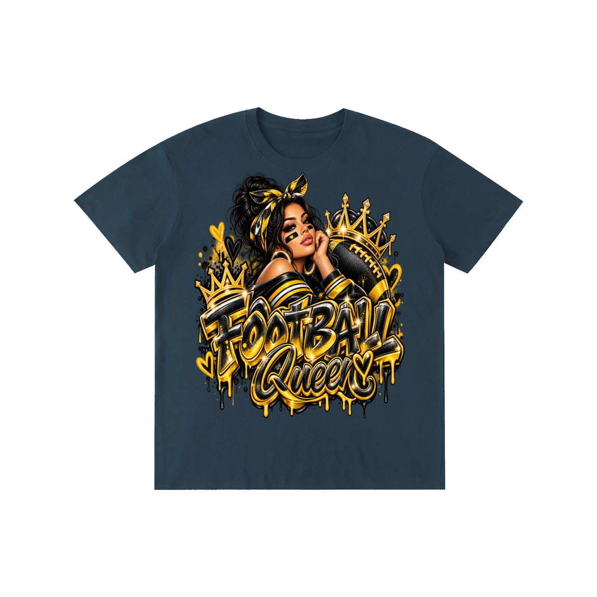Black & Gold Football Queen 3D Graffiti Graphic T-Shirt