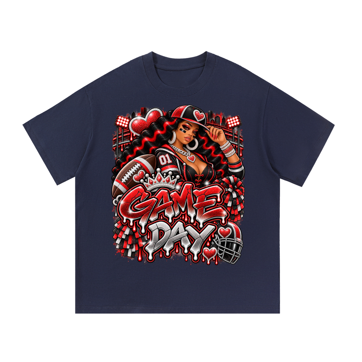 Red & Black Game Day Diva – Women's Football Graphic T-Shirt