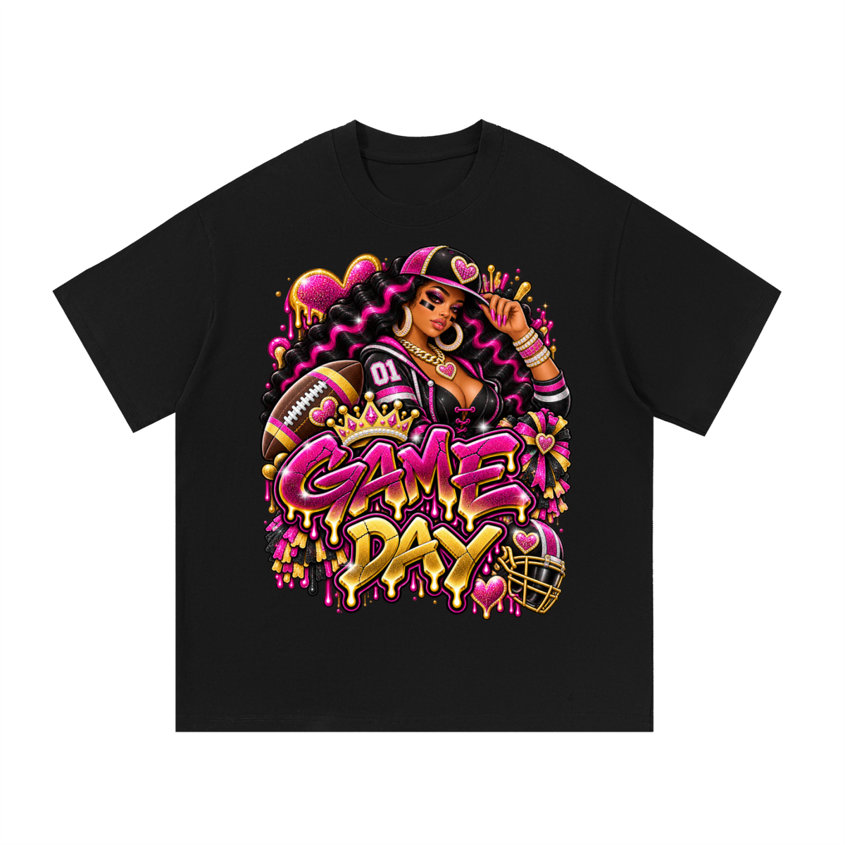 Pink & Gold Game Day Royalty – Women's Football Graphic T-Shirt