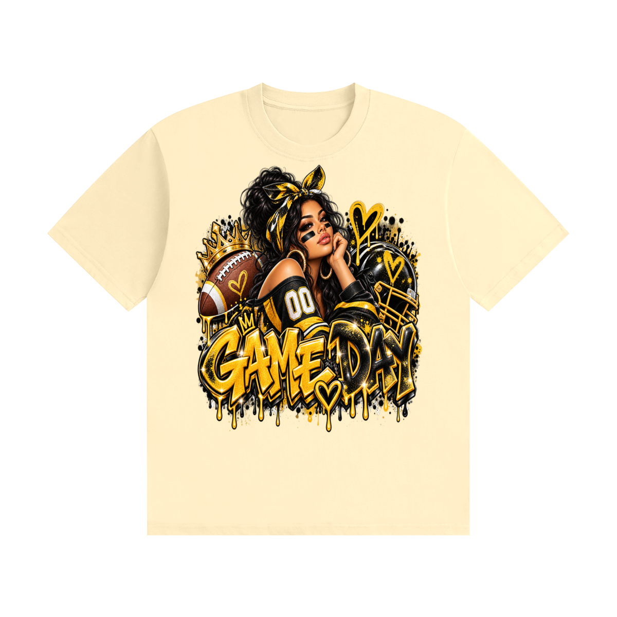 Game Day Queen Black & Gold 3D Graffiti Graphic T-Shirt