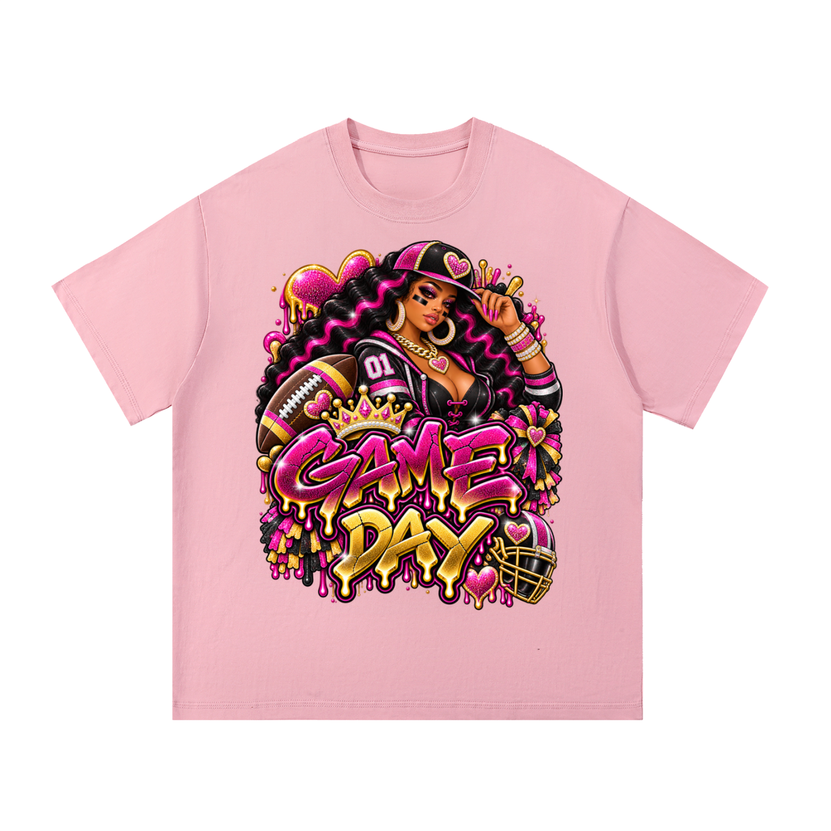 Pink & Gold Game Day Royalty – Women's Football Graphic T-Shirt