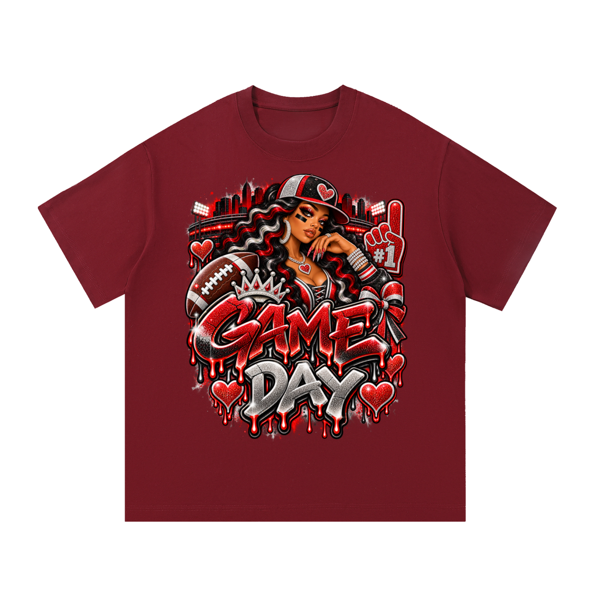 Red & Black Game Day Glam – Women's Football Graphic T-Shirt