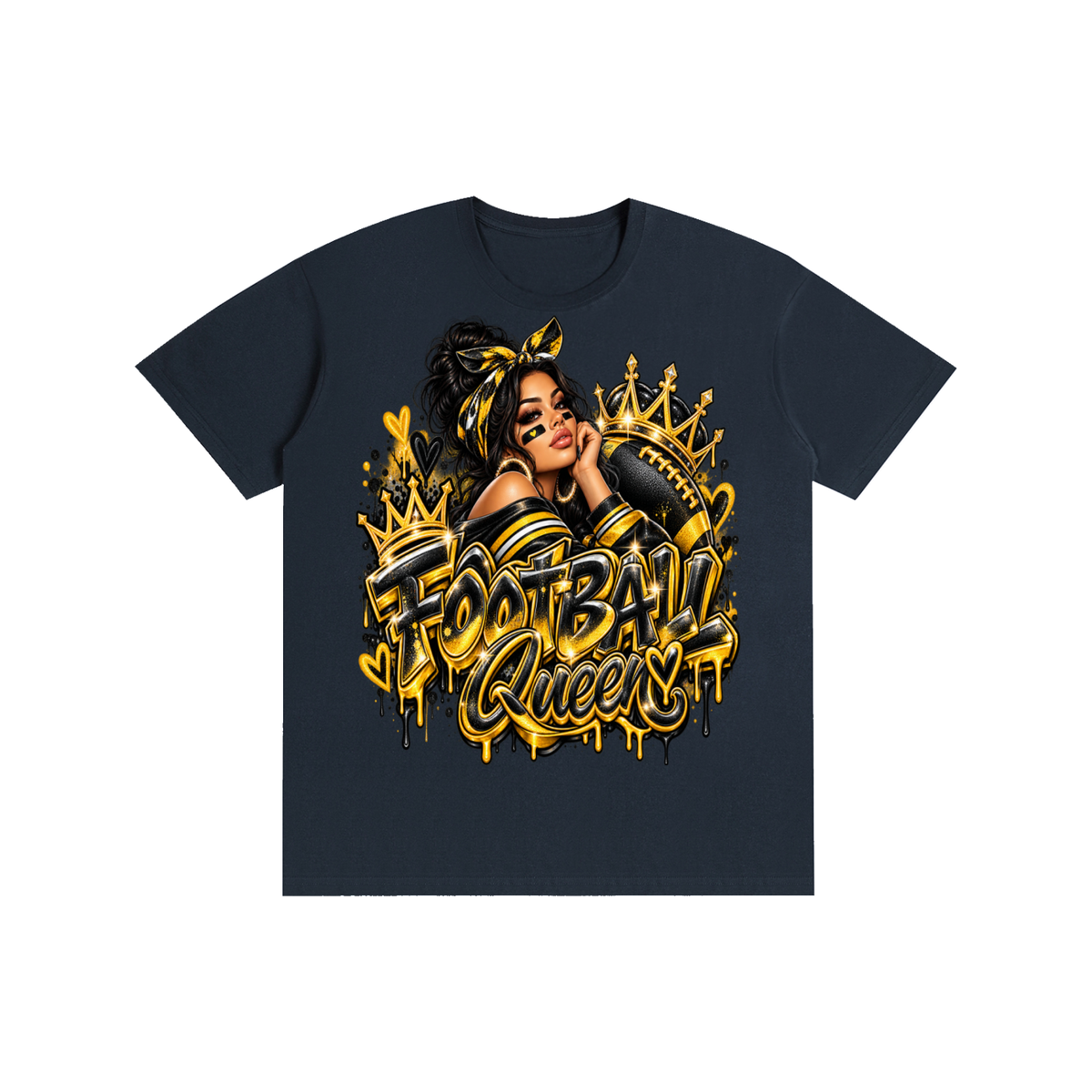 Black & Gold Football Queen 3D Graffiti Graphic T-Shirt