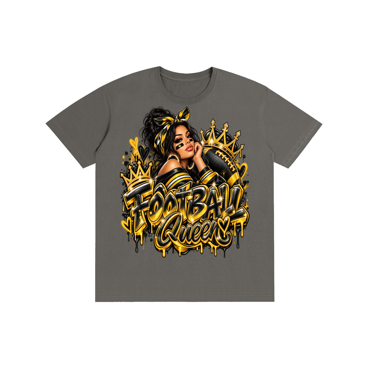 Black & Gold Football Queen 3D Graffiti Graphic T-Shirt