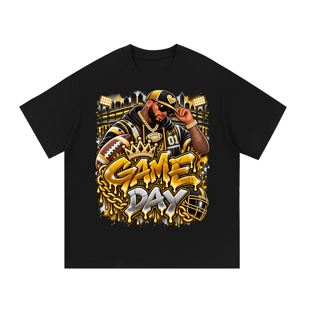 Black & Gold Game Day King – Unisex Football Graphic T-Shirt