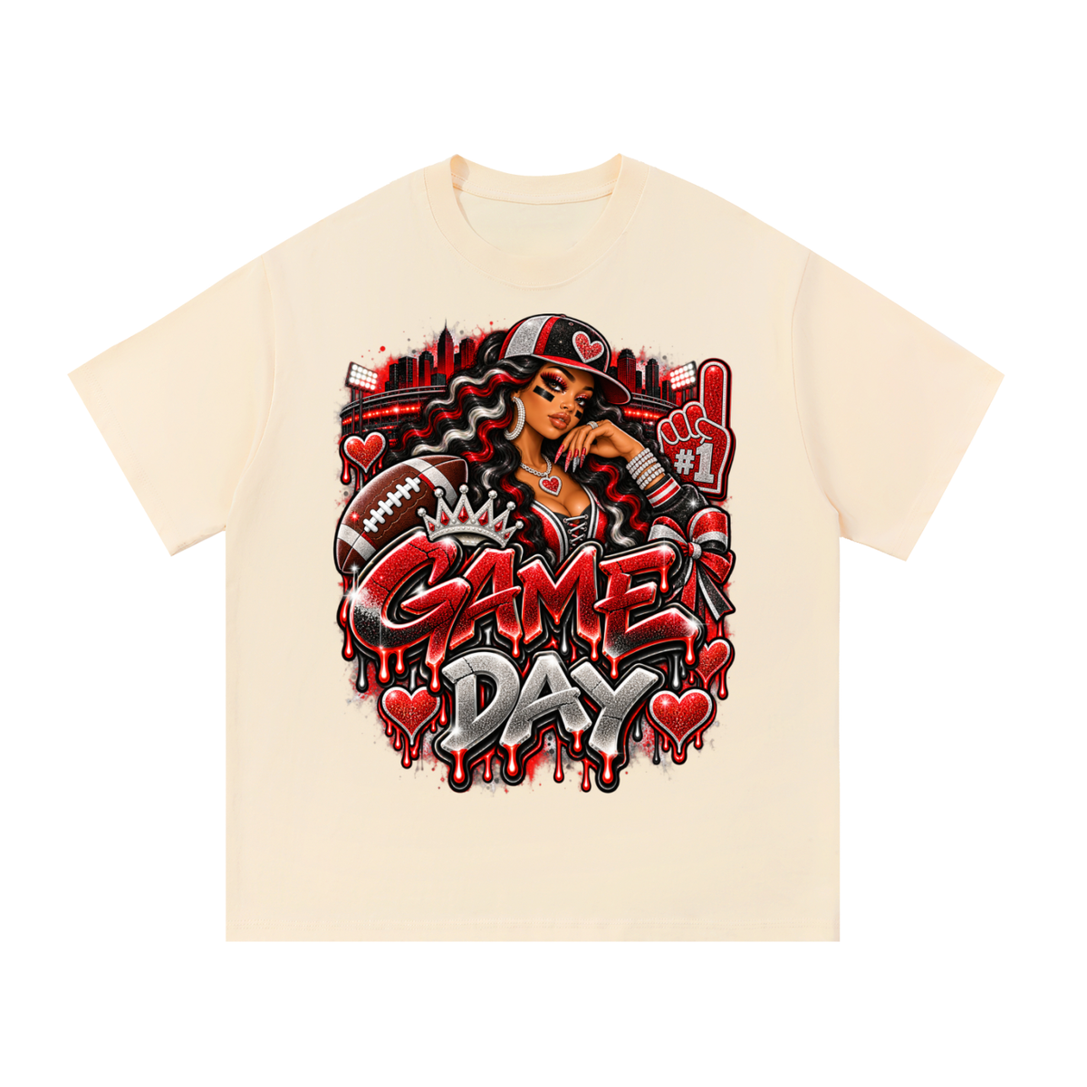 Red & Black Game Day Glam – Women's Football Graphic T-Shirt