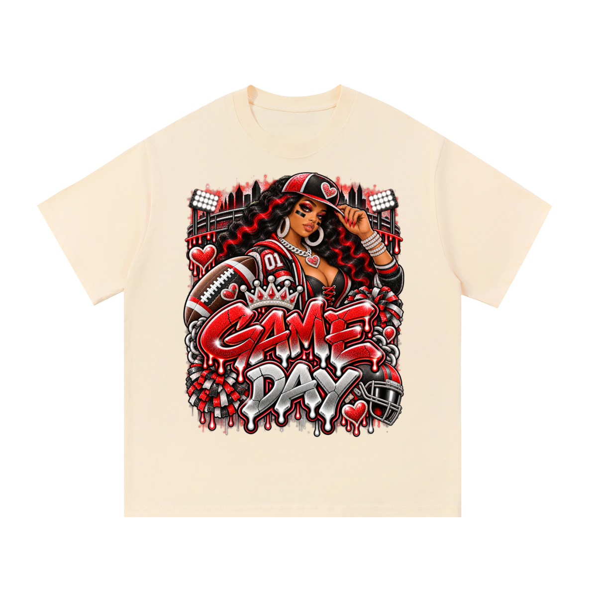 Red & Black Game Day Glam – Women's Football Graphic T-Shirt