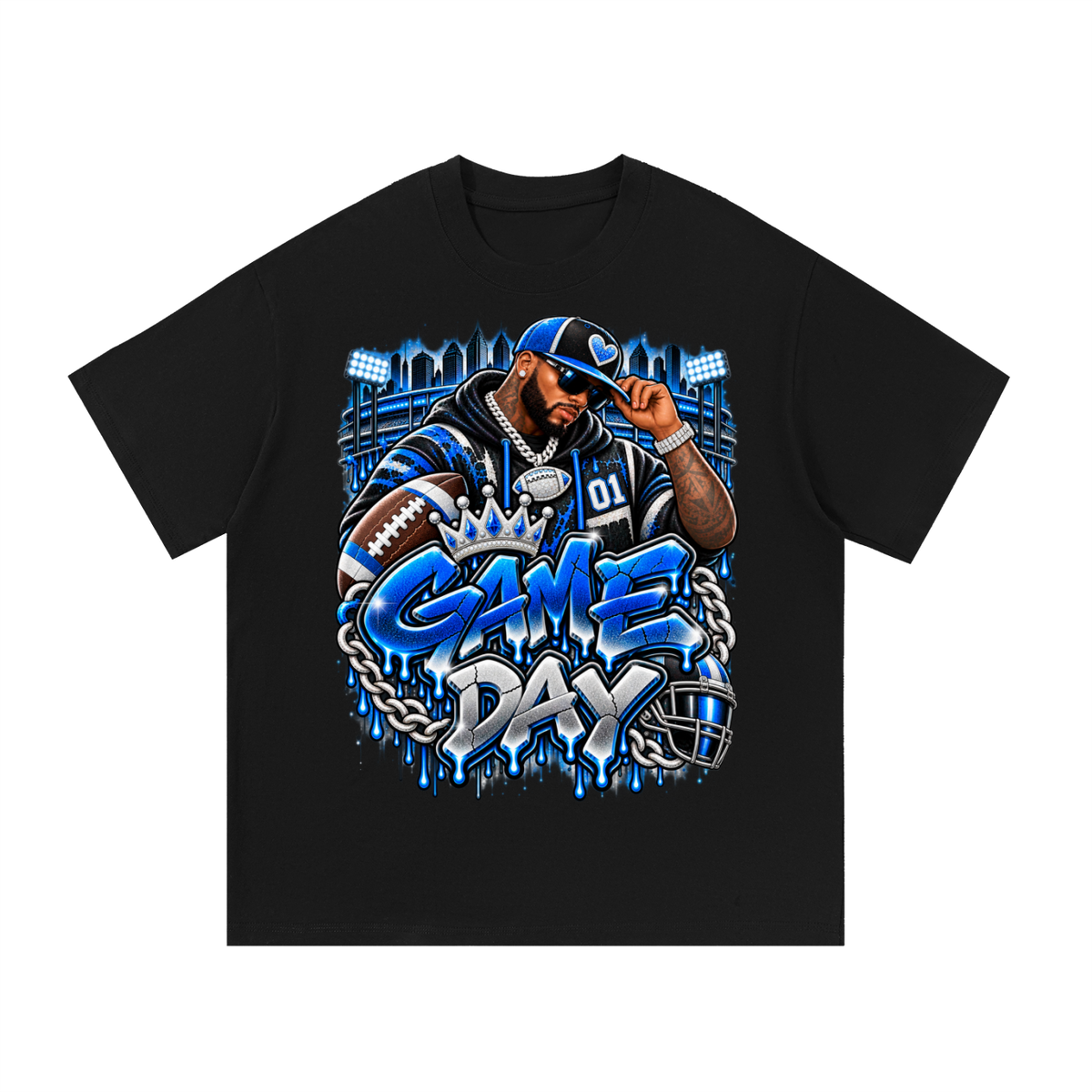 Electric Blue Game Day – Men's Football Streetwear Graphic T-Shirt