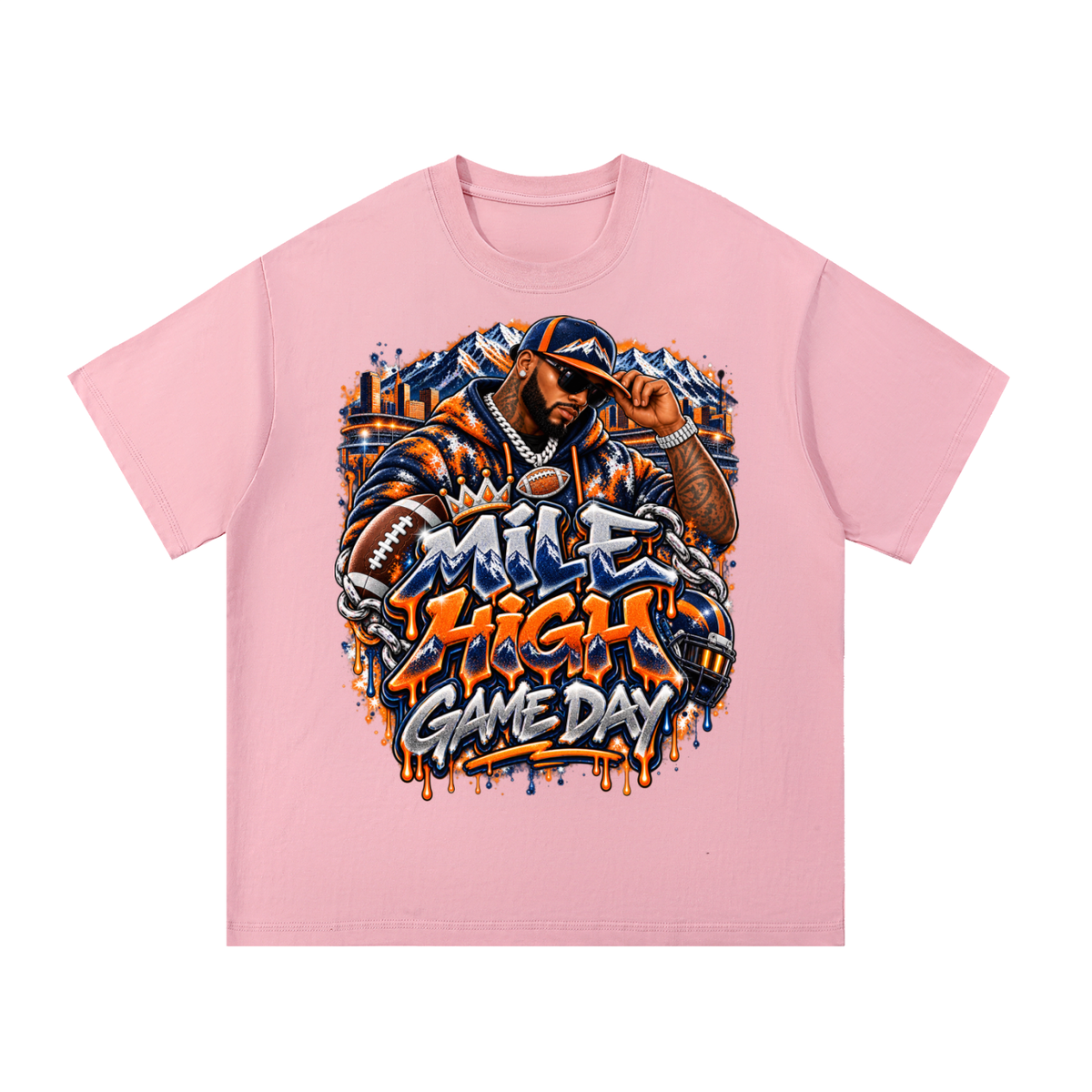 Mile High Game Day – Orange & Navy Football Graphic T-Shirt