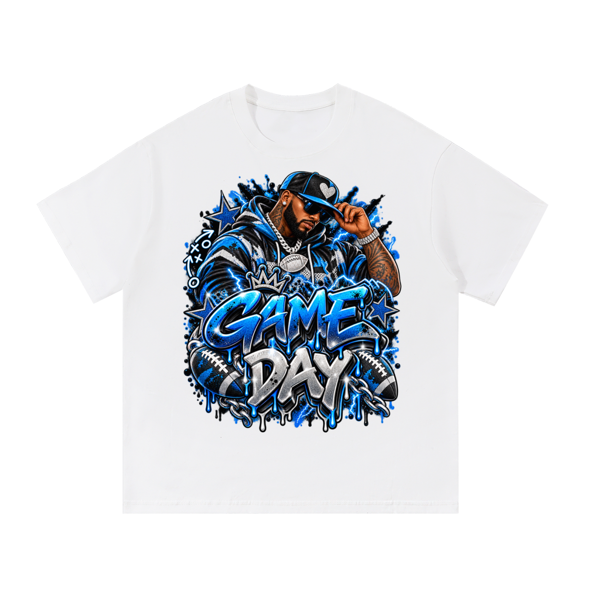 Game Day – Electric Blue Men's Football Graphic T-Shirt
