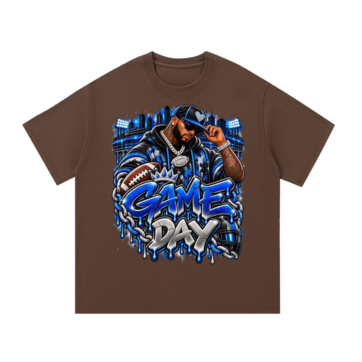 Blue & Silver Game Day – Men's Football Streetwear Graphic T-Shirt