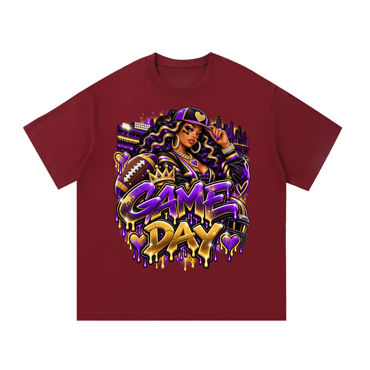 Purple & Gold Game Day Glam – Women's Football Graphic T-Shirt