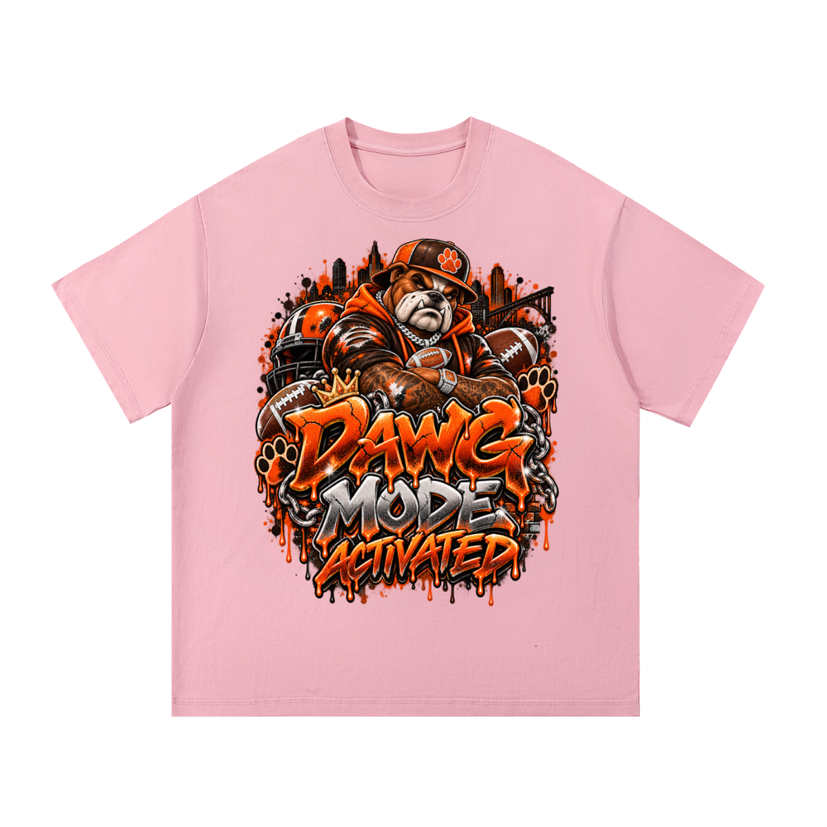 Dawg Mode Activated – Orange & Brown Football Graphic T-Shirt