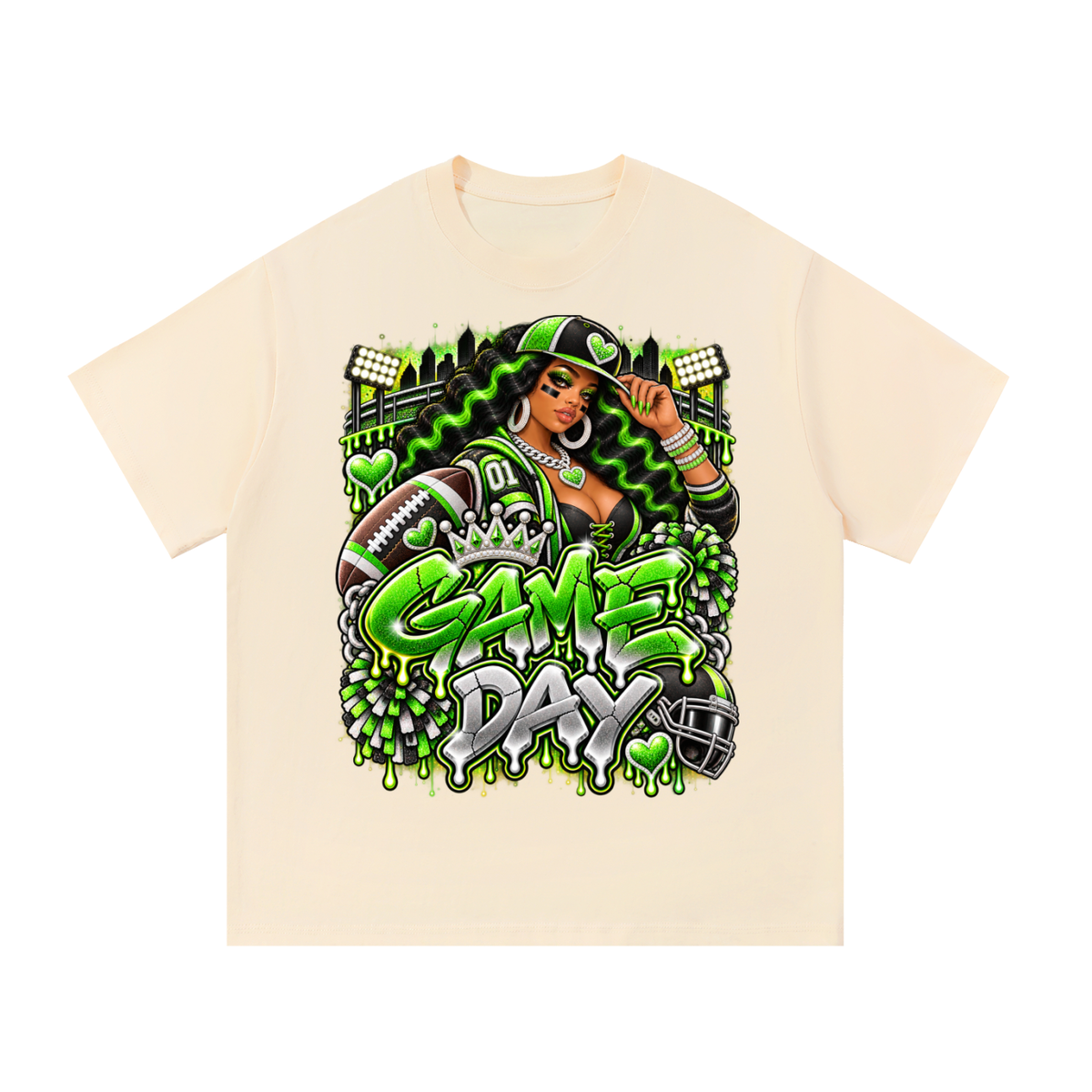 Neon Green Game Day Diva – Women's Football Graphic T-Shirt