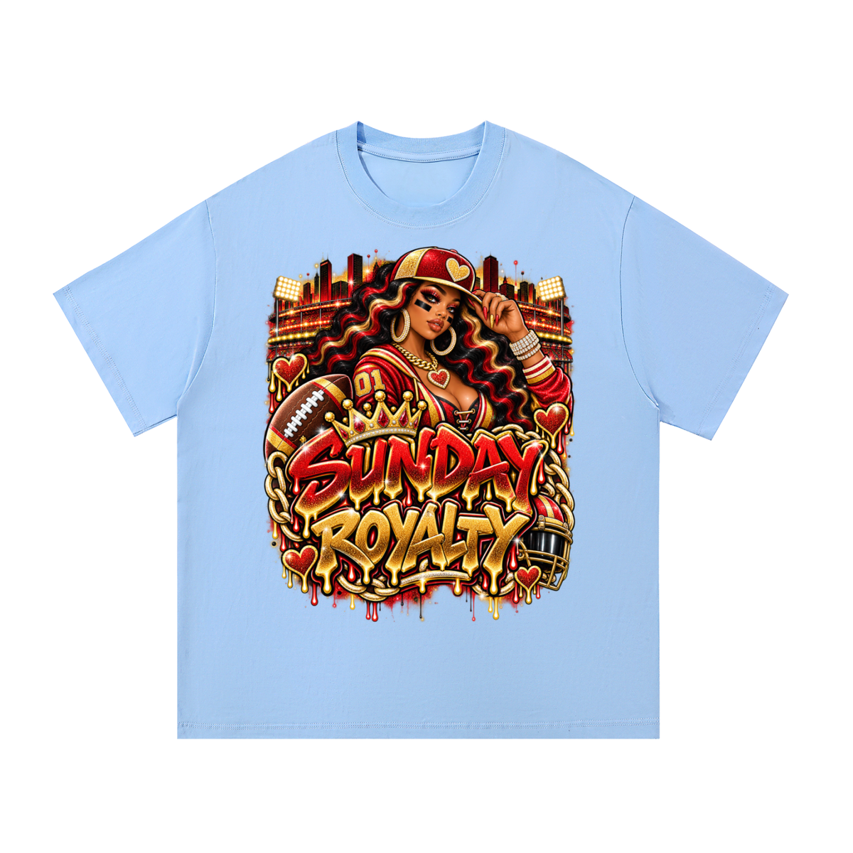 Sunday Royalty – Red & Gold Football Glam Graphic T-Shirt