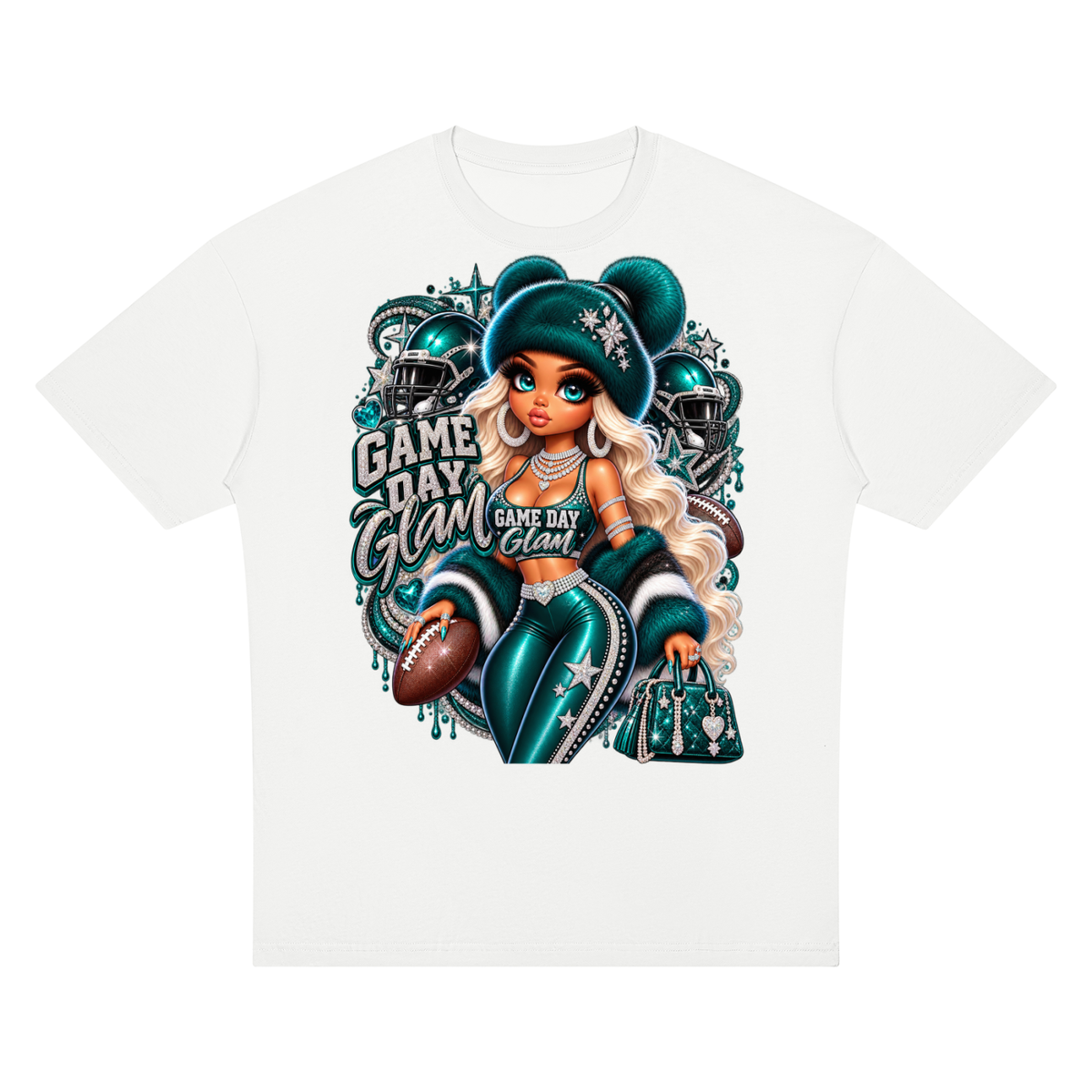 Game Day Glam Football Girl Oversized Graphic T-Shirt