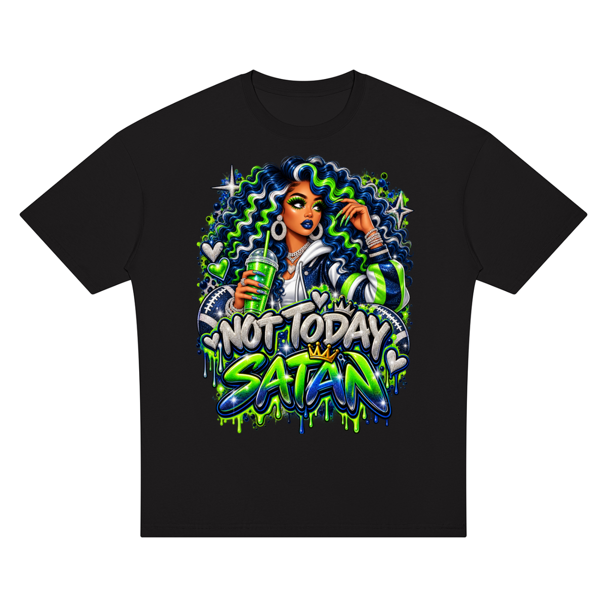 Not Today Satan – Football Glam Oversized Graphic T-Shirt