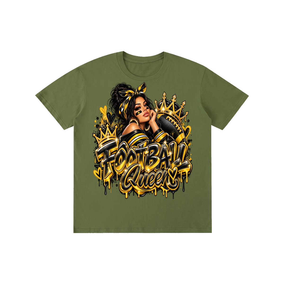 Black & Gold Football Queen 3D Graffiti Graphic T-Shirt