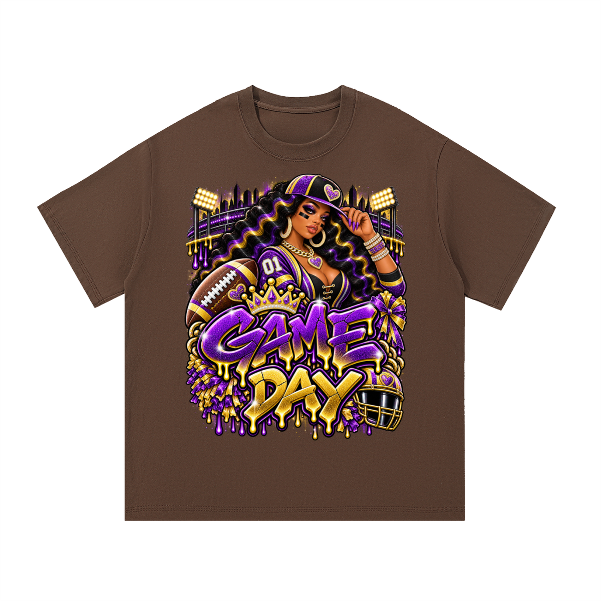 Purple & Gold Football Glam – Women's Game Day Graphic T-Shirt