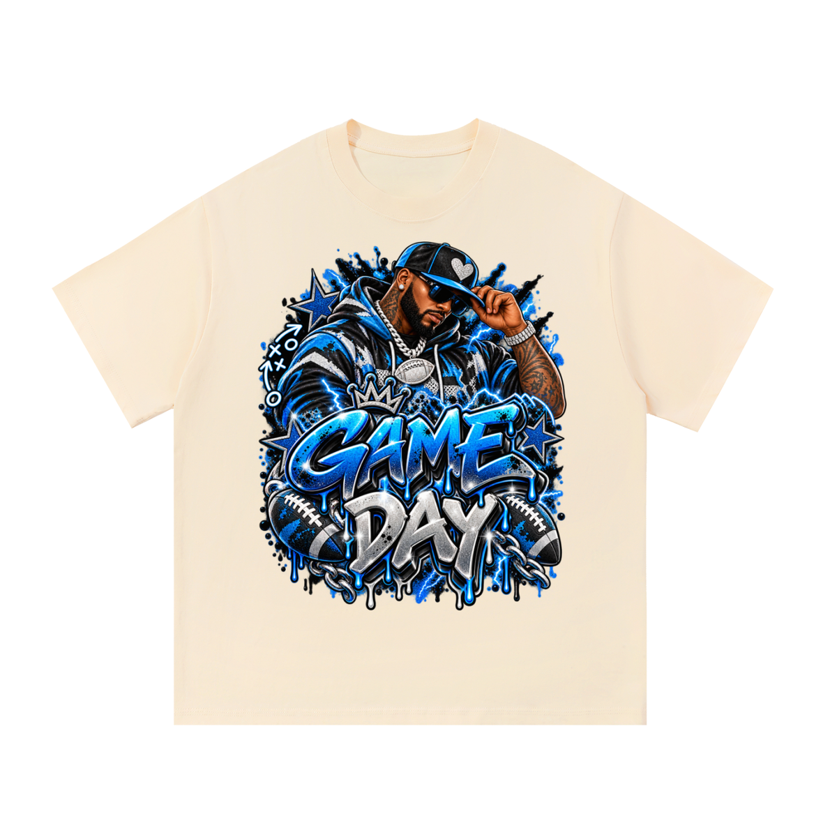 Game Day – Electric Blue Men's Football Graphic T-Shirt