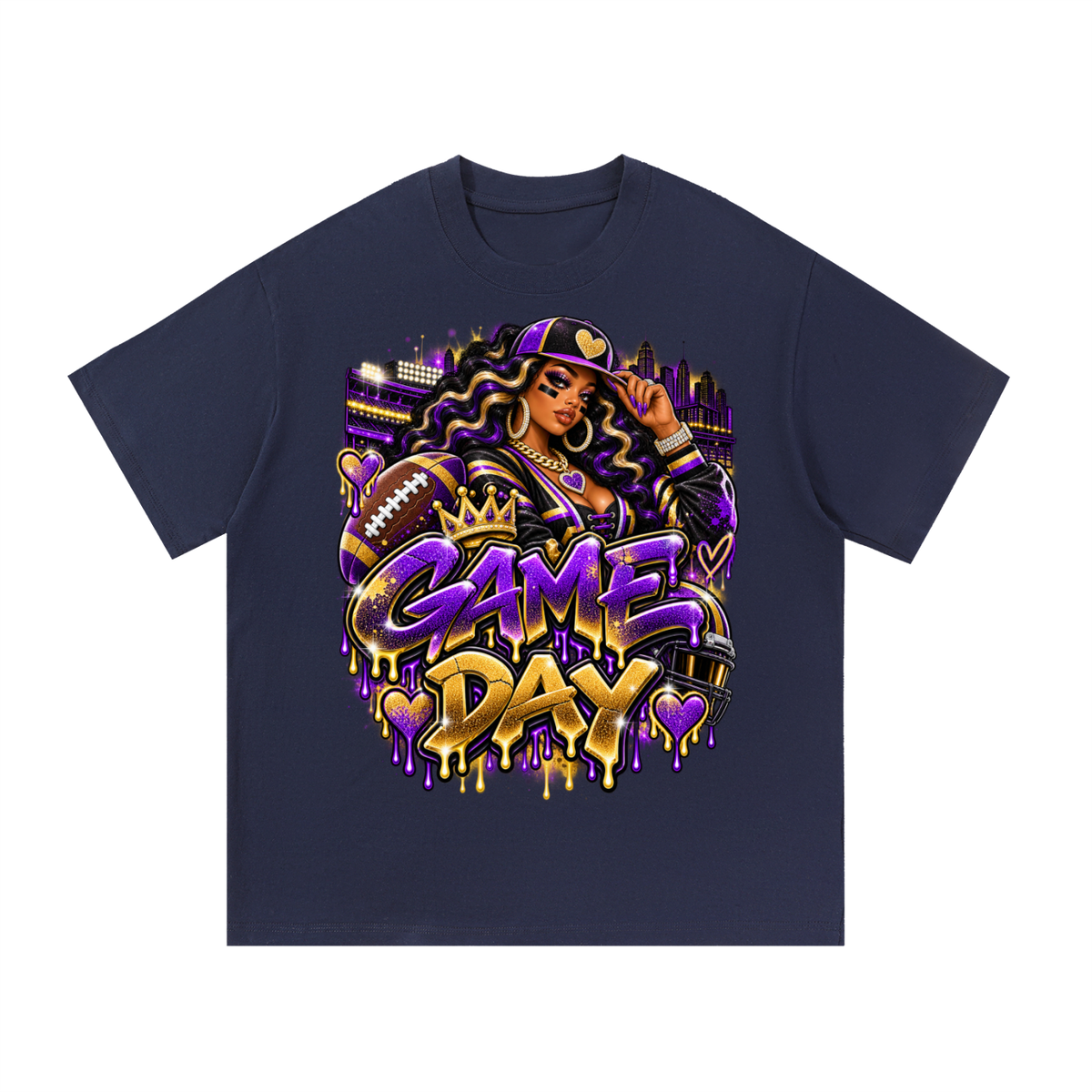 Purple & Gold Game Day Glam – Women's Football Graphic T-Shirt