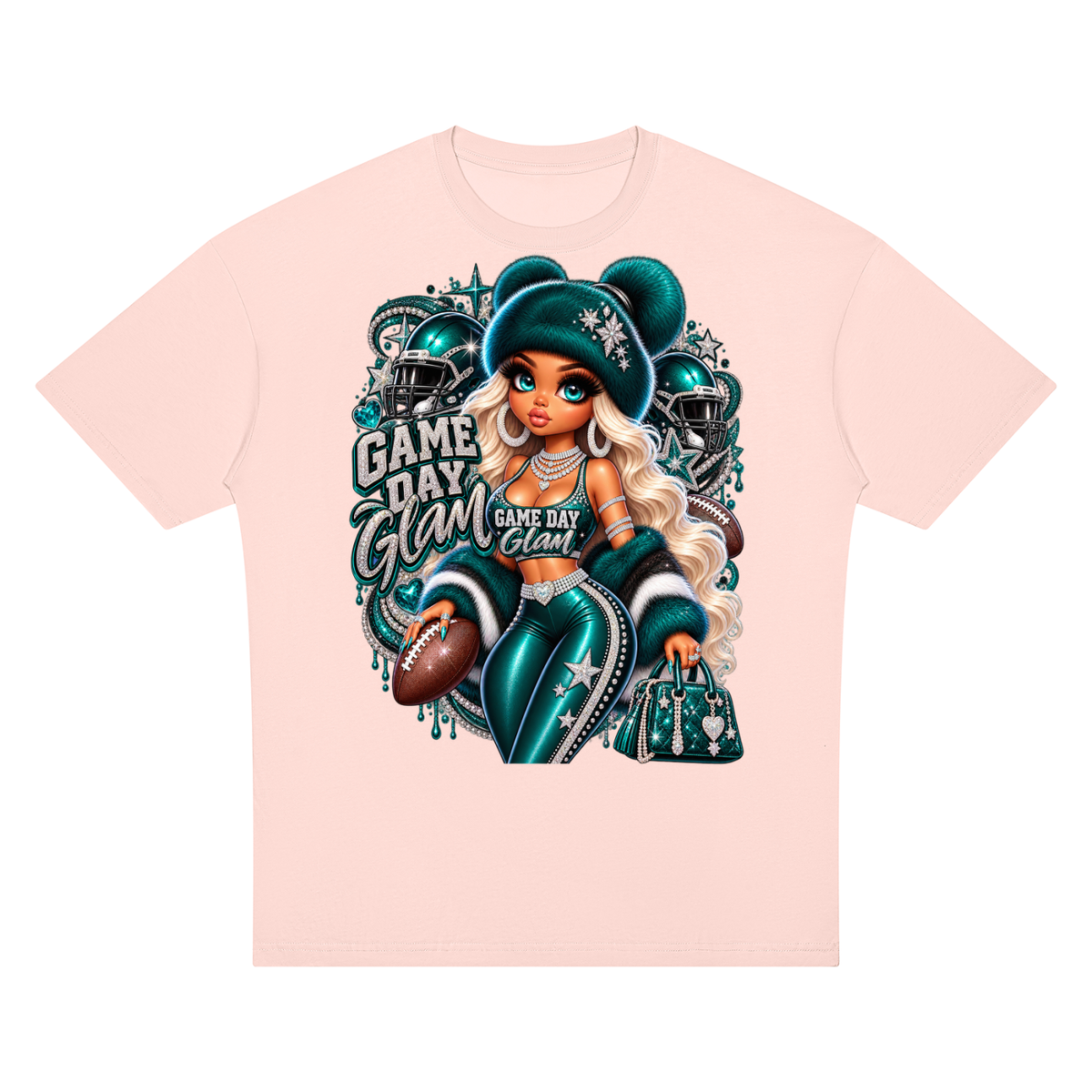 Game Day Glam Football Girl Oversized Graphic T-Shirt