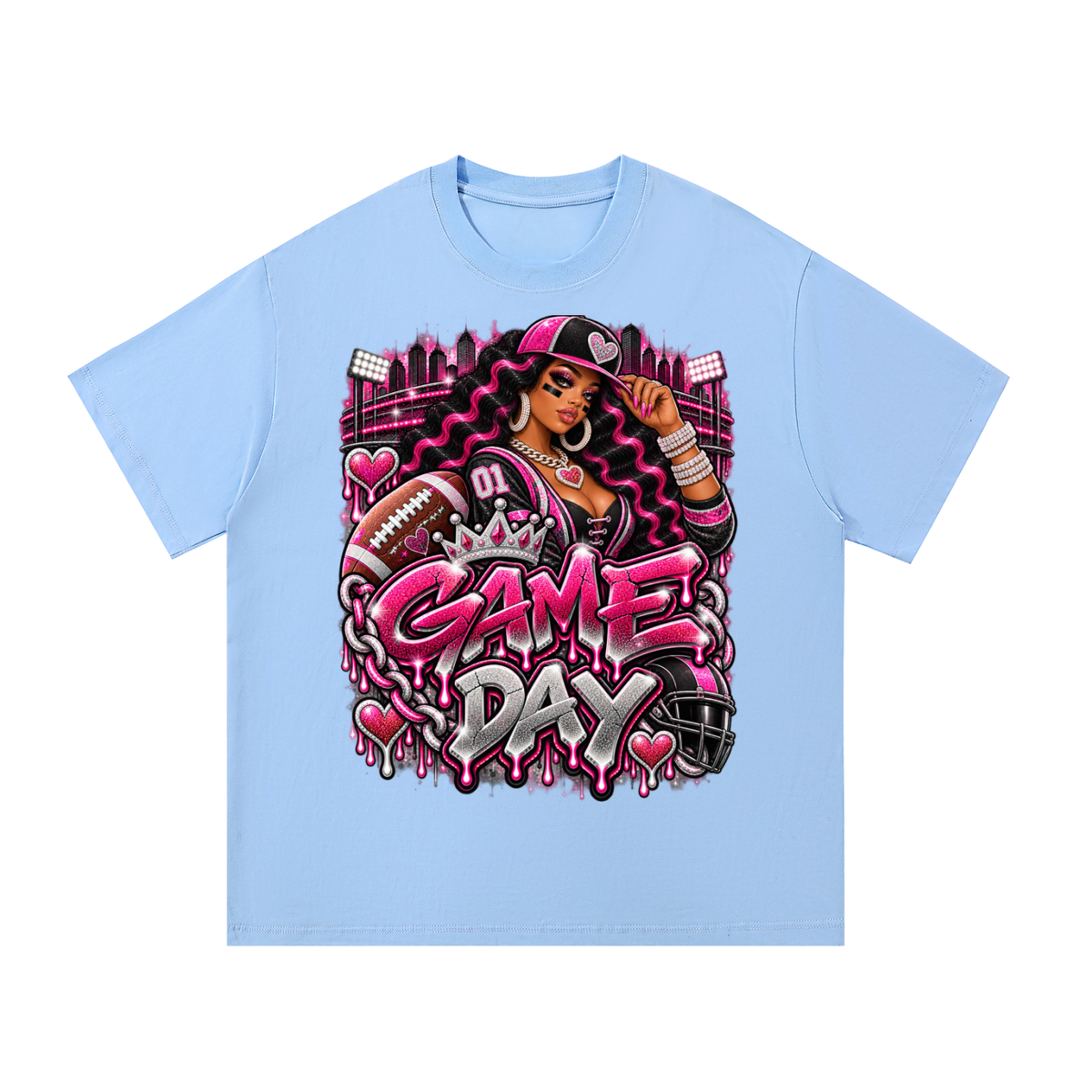 Pink & Black Game Day Glam – Women's Football Graphic T-Shirt