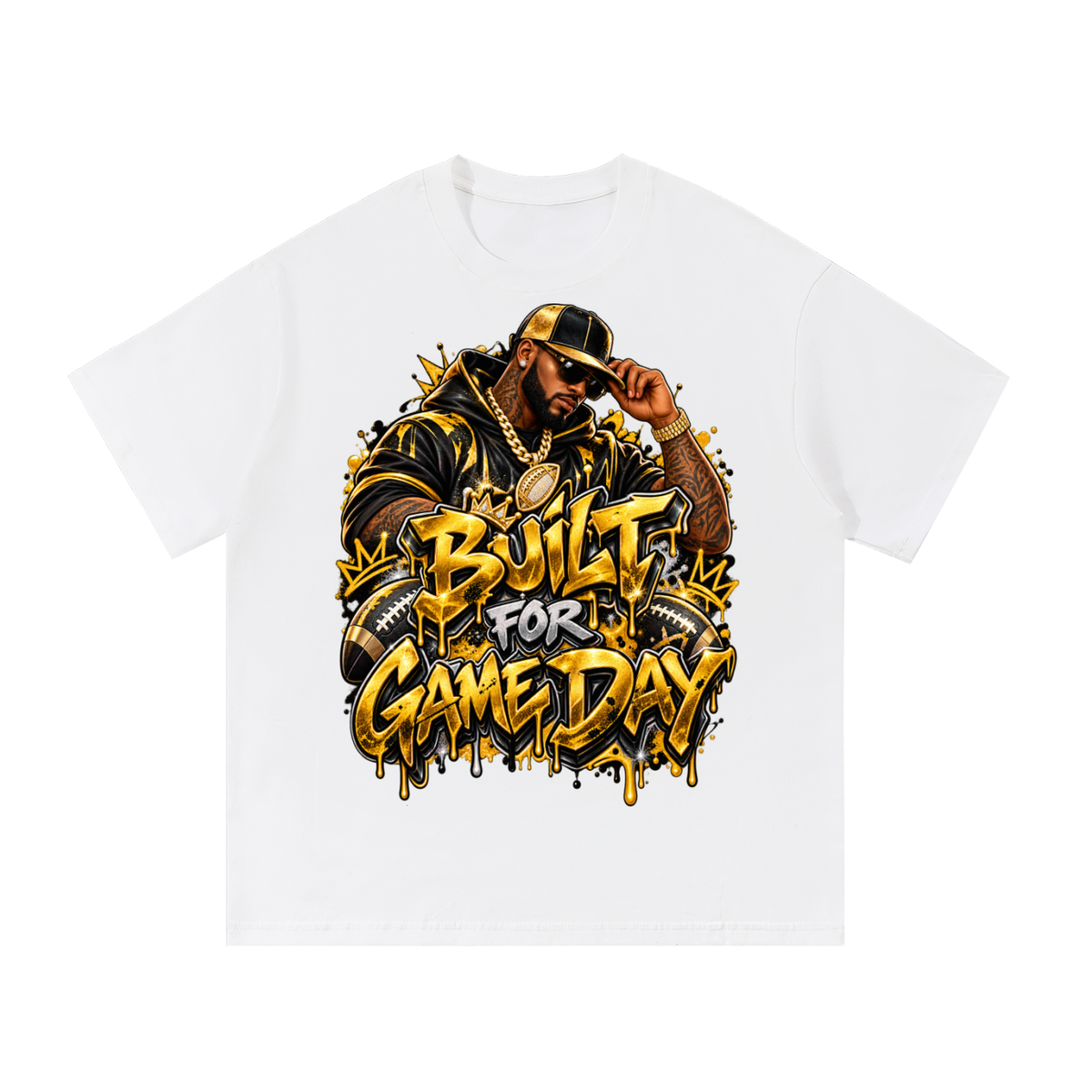 Built for Game Day – Black & Gold Men's Football Graphic T-Shirt