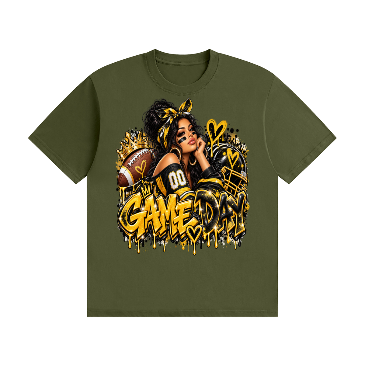Game Day Queen Black & Gold 3D Graffiti Graphic T-Shirt