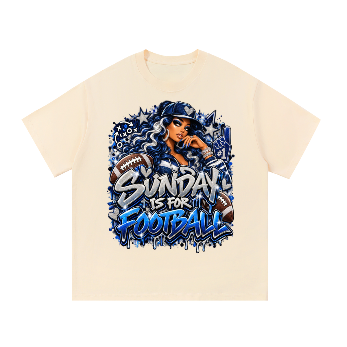 Sunday Is for Football – Navy Blue & Silver Graphic T-Shirt