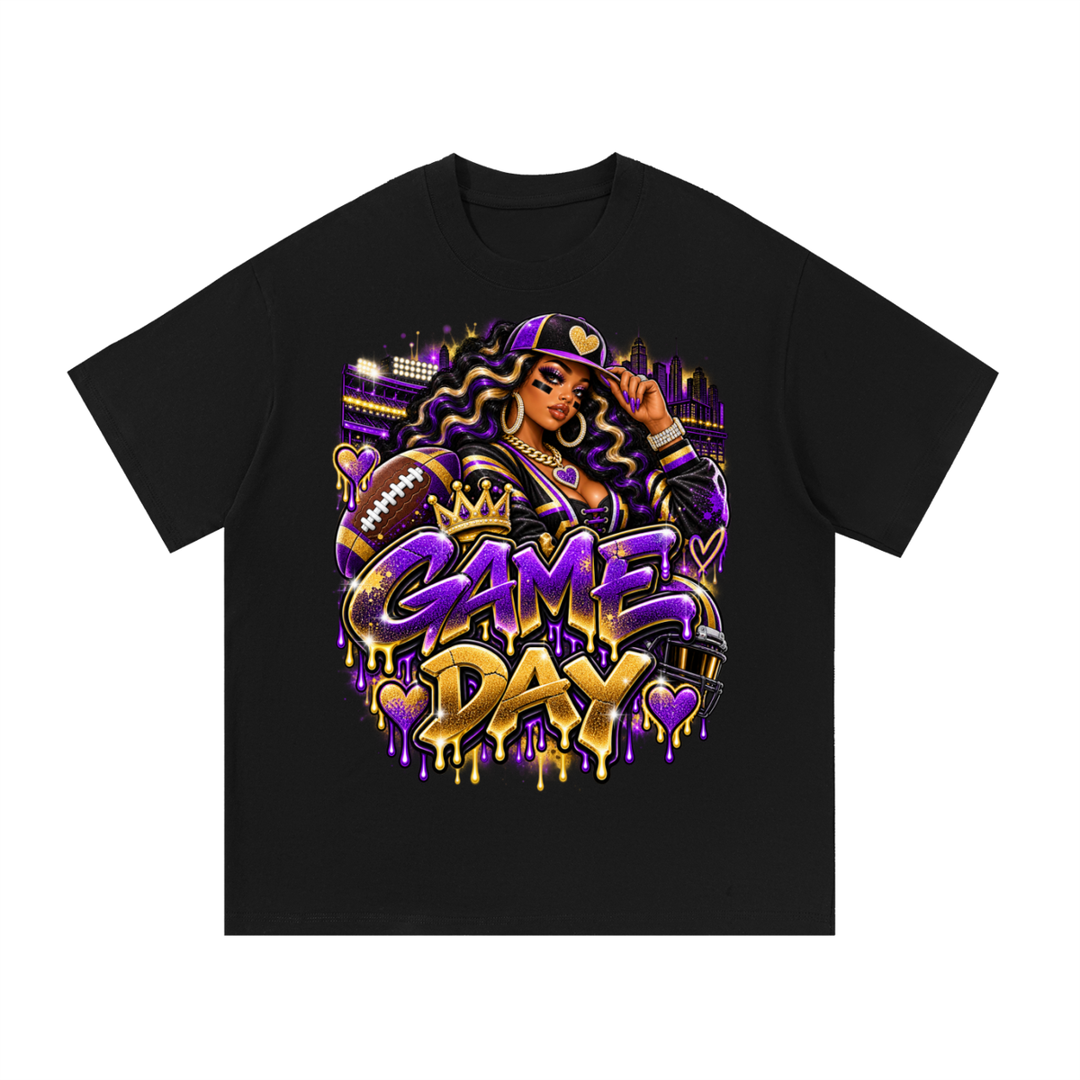 Purple & Gold Game Day Glam – Women's Football Graphic T-Shirt