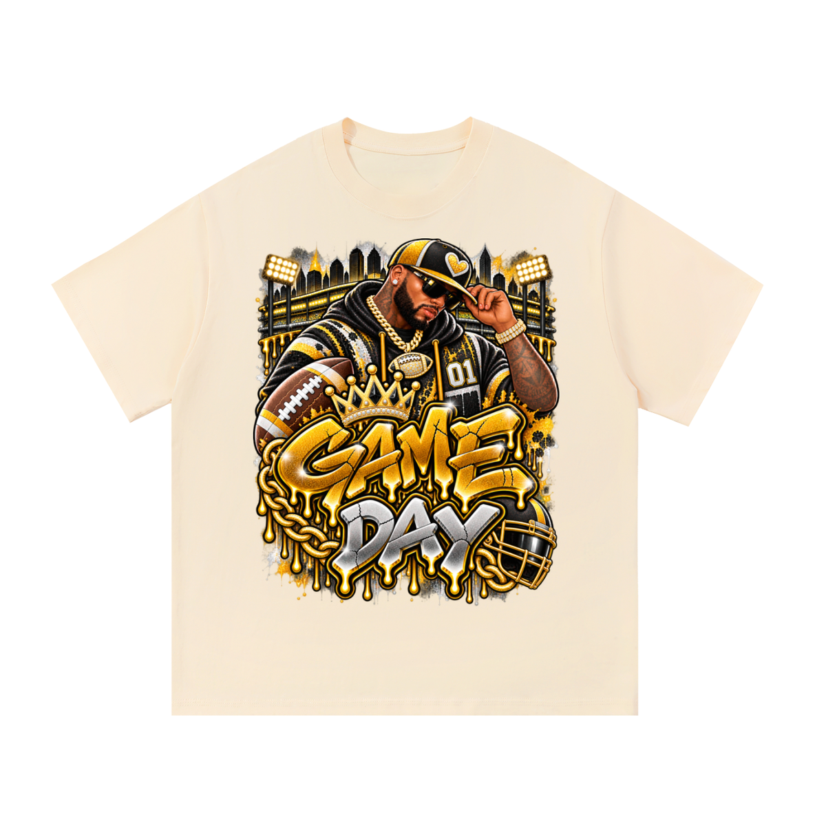 Black & Gold Game Day King – Unisex Football Graphic T-Shirt