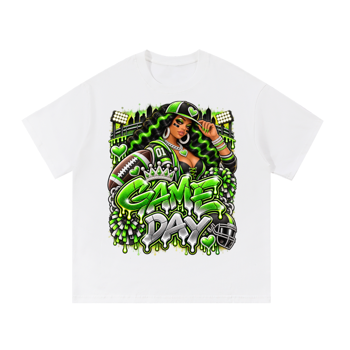 Neon Green Game Day Diva – Women's Football Graphic T-Shirt