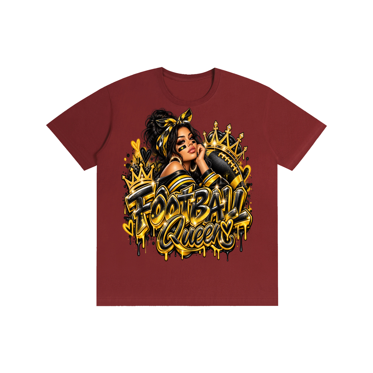Black & Gold Football Queen 3D Graffiti Graphic T-Shirt