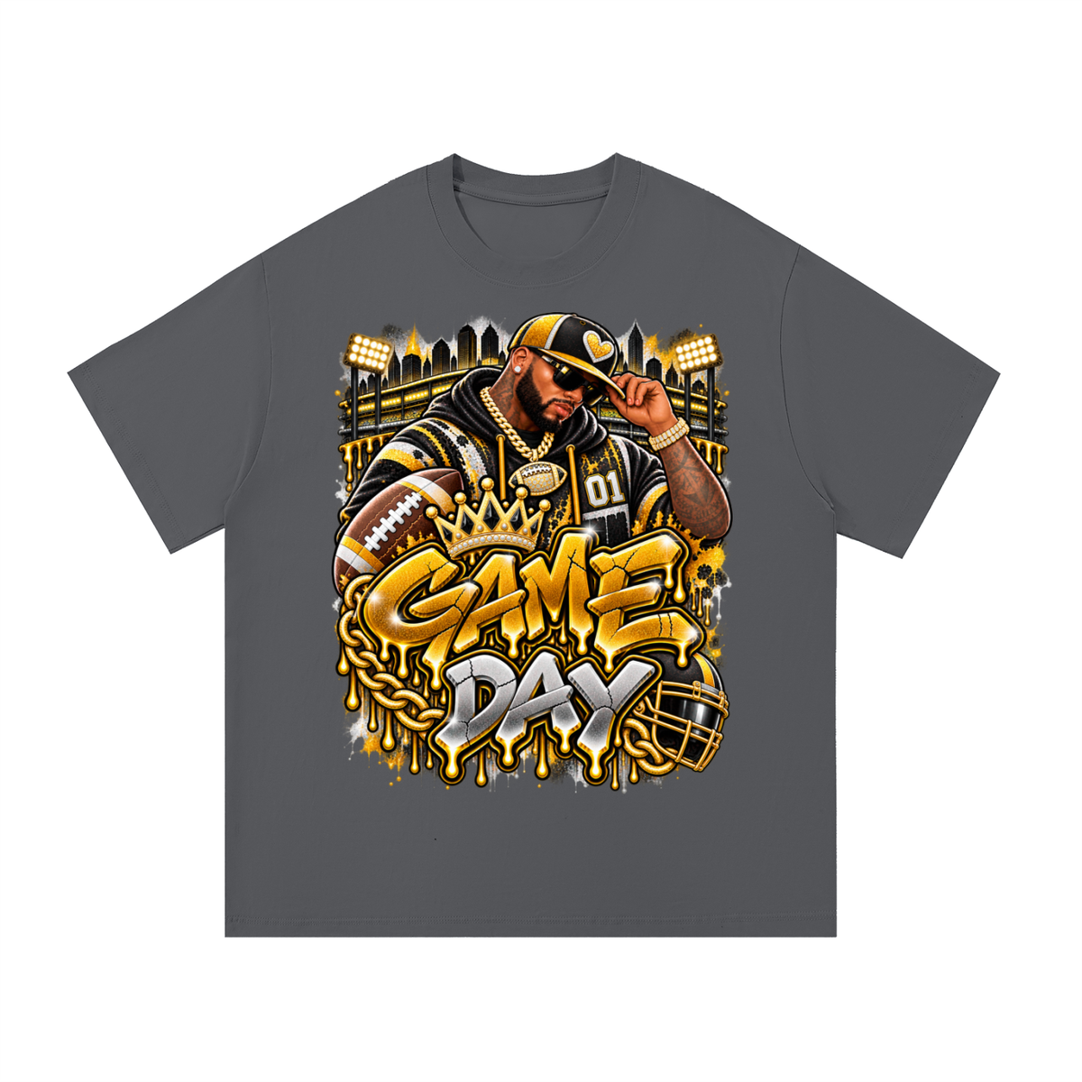Black & Gold Game Day King – Unisex Football Graphic T-Shirt