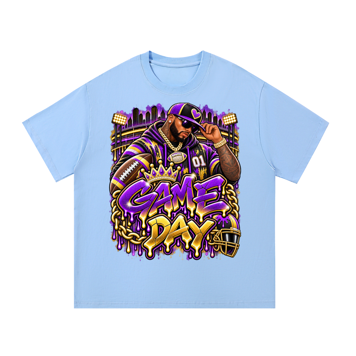 Purple & Gold Game Day King – Unisex Football Graphic T-Shirt