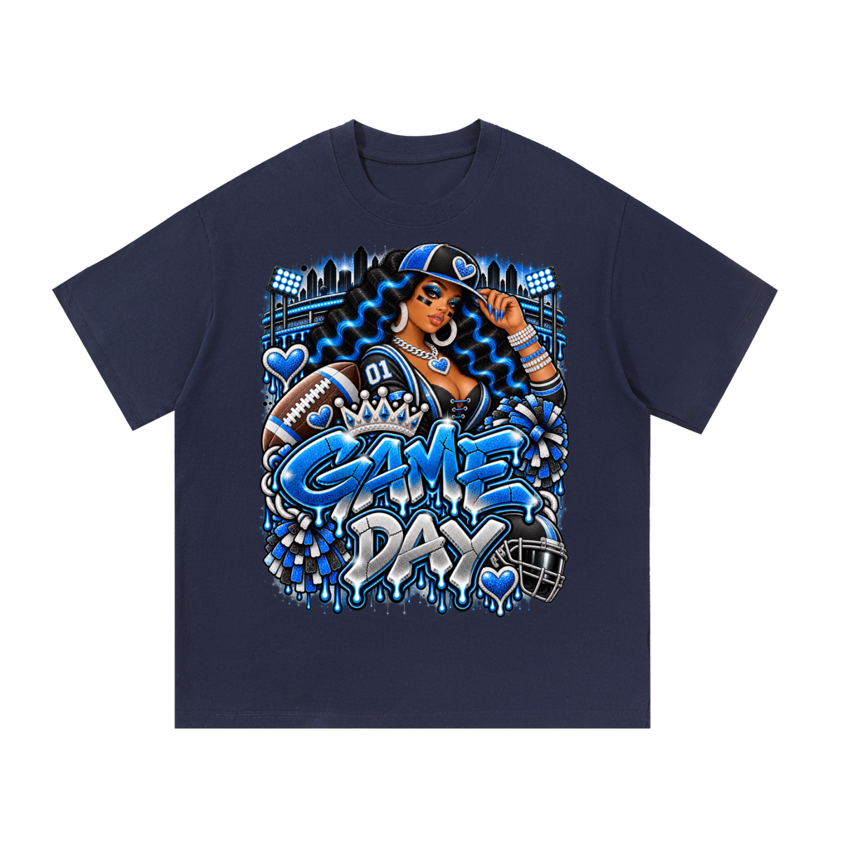 Royal Blue Game Day Queen – Women's Football Graphic T-Shirt